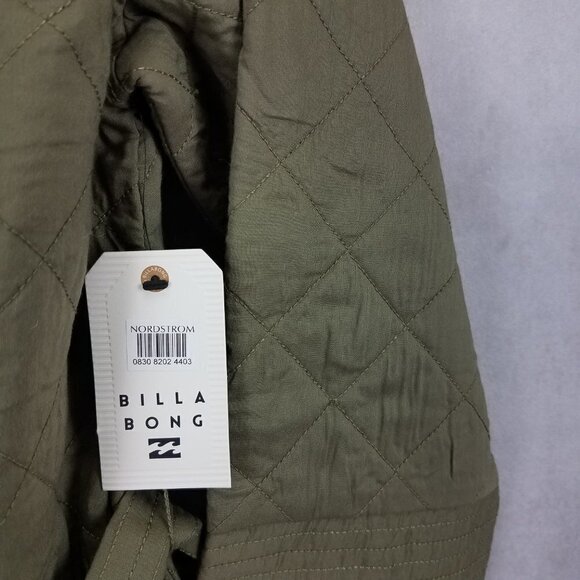 NEW Billabong Size L Piece Out quilted belted longline Jacket in Sage Green - Picture 4 of 13